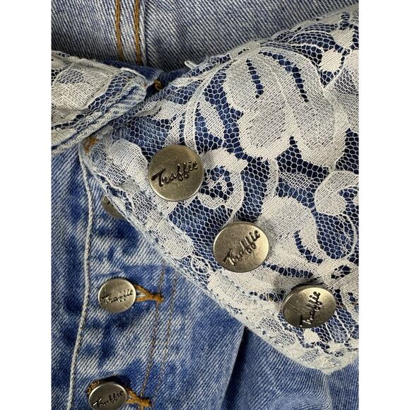 Vtg Traffic Jeans Women’s 11/12 26x28 Blue Lace Trim Fold Over Waist Cuffed - Picture 7 of 10